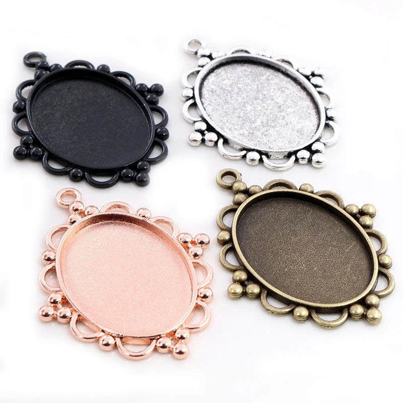 30x40mm Inner Size Vintage Oval Cabochon Blank Base Pendant Bezel Trays Charms DIY Necklace Jewelry Supplies