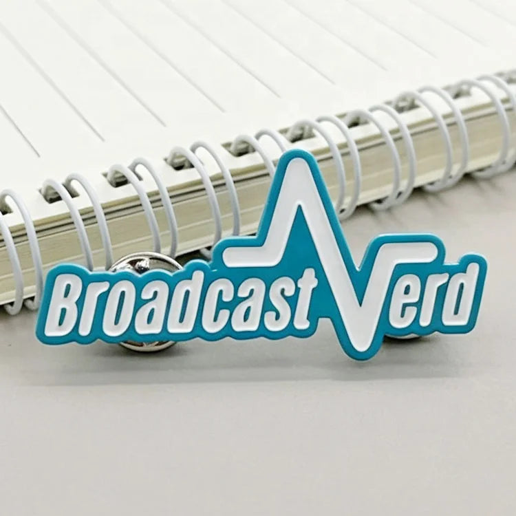 Manufacturer Custom Logo Metal Broadcast Nerd Pin Lapel Pin Painting Blue Soft Enamel Staff Uniform Name Letters Badge Emblem