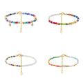 Elegant 925 Sterling Silver Bohemia Rainbow Shell Pearl Bracelet 14K Gold Plated Glass Bead Adjustable 16.5+5cm Pearl Bangles"