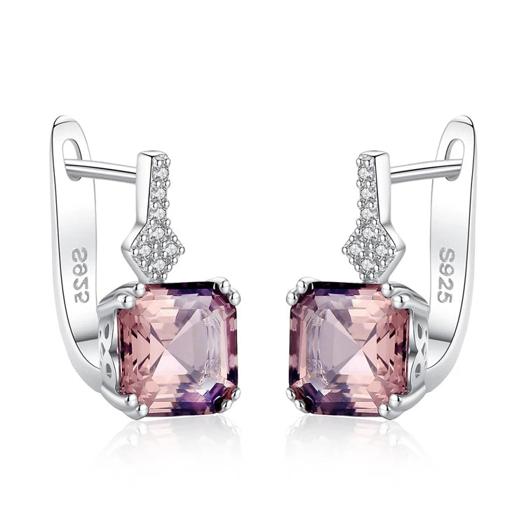 Fashion Jewelry 925 Sterling Silver Big Zircon Morganite Gemstone Earrings for Women