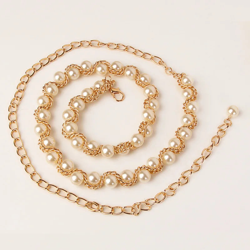 New Women's Metal Waist Chain Fashionable Elegant and Versatile Pearl Chain Clothing Matching Factory Direct Sales