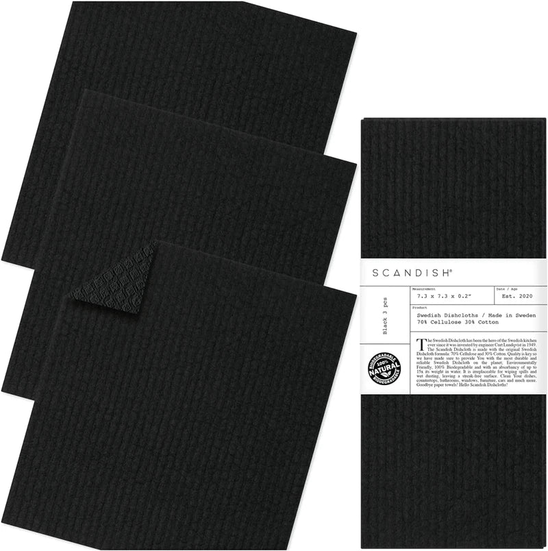 Swedish Dish Clothes 6 Pack of Black Reusable