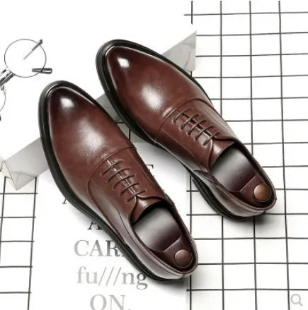 Men's Leather Shoes Man Business Dress Shoes Male Fashion All-Match Casual Shoe Lihgt Weight Slip-On Pointed Toe Working Wear