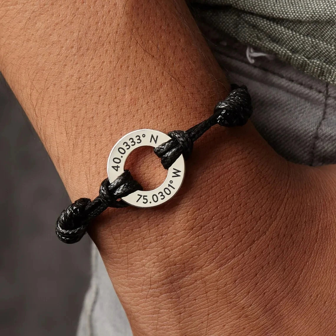 Personalized Custom Engraved Name Text Bracelet Jewelry Father's Day Gift Stainless Steel Round Circle Adjustable Rope Bracelet