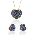 US Jewels Zircon Necklace and Earring Jewelry Set Gold-plated Pendant Earrings Heart-shaped Mixed Color Cute Brass Women Jewelry