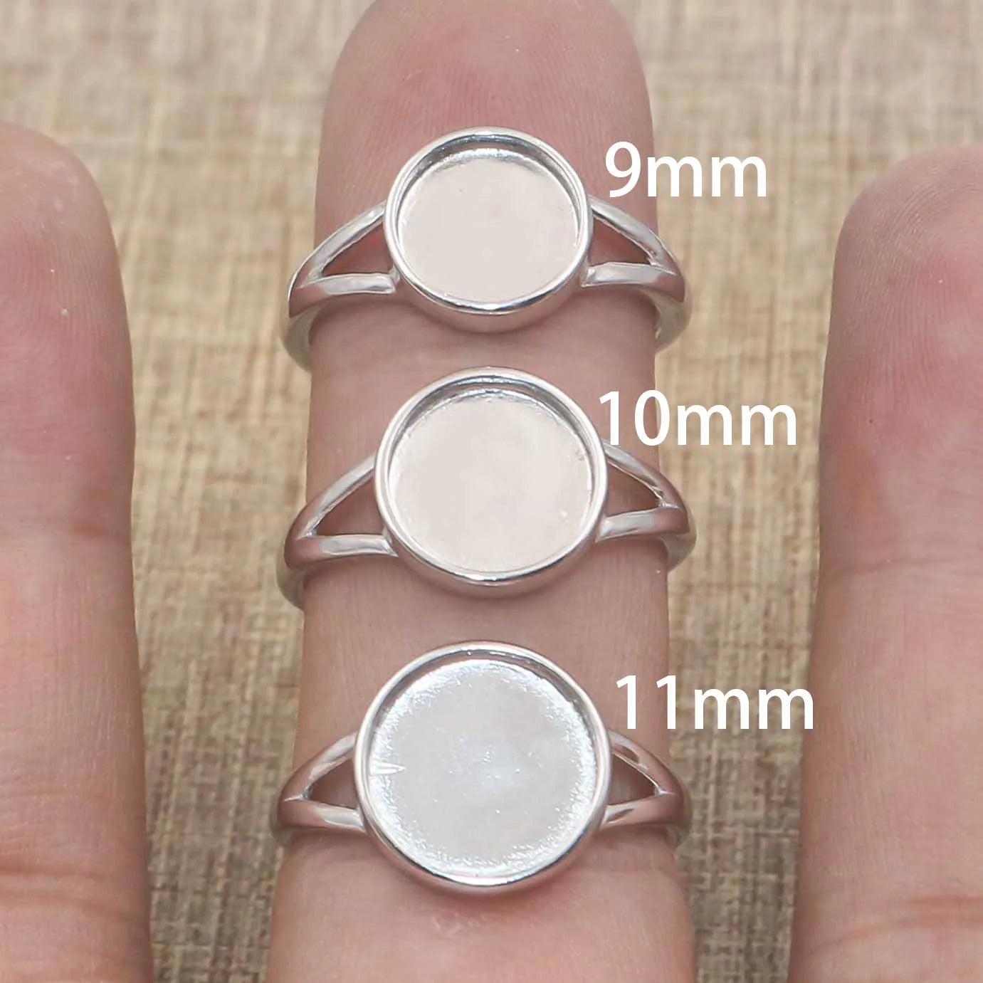 Sterling Silver 9mm/10mm/11mm Semi Mount Ring Empty Frame Blank Bezel Bar Setting S925 Base Without Center Stone for Inlay DIY