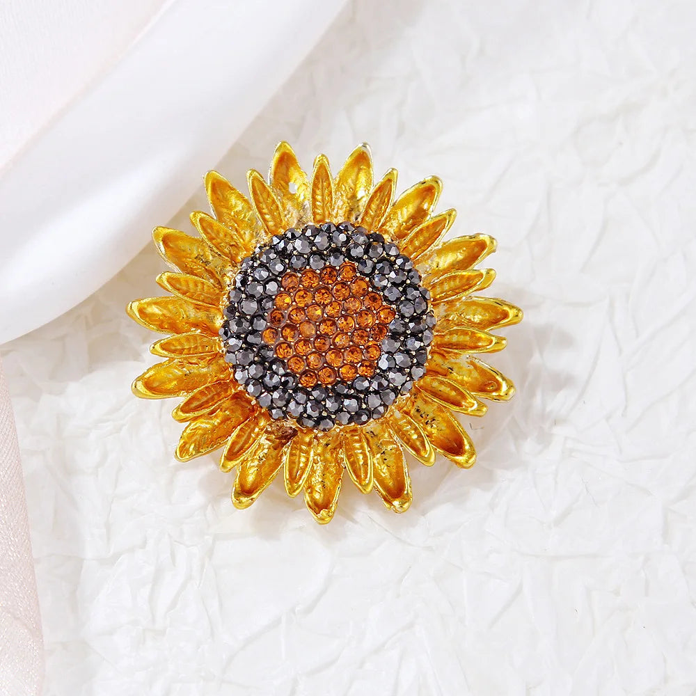 Florin Handmade Elegant Sun Flower Rhinestone Brooches Pins Corsage Fashion Sunflower Brooch Pins for Women