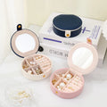 New Creative Fashion Ring Earring Ear Stud Portable PU Leather Jewelry Box for Travel Packaging with Mirror
