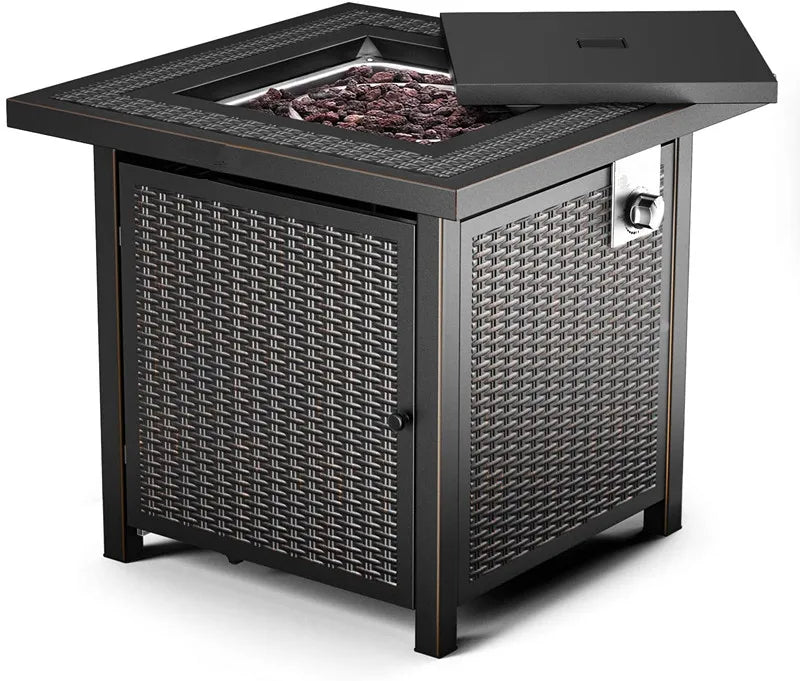 28 Inch Square Gasfire 50000 Btu Propane Fire Pit Table Stainless Steel Construction Automatic Shut-Off Button Control Outdoor