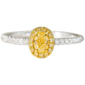 RUYI Yellow Diamond 1ct Oval Cut Fancy Vivid Yellow Lab Diamond halo Design Pave Band 18k Gold Engagement Ring