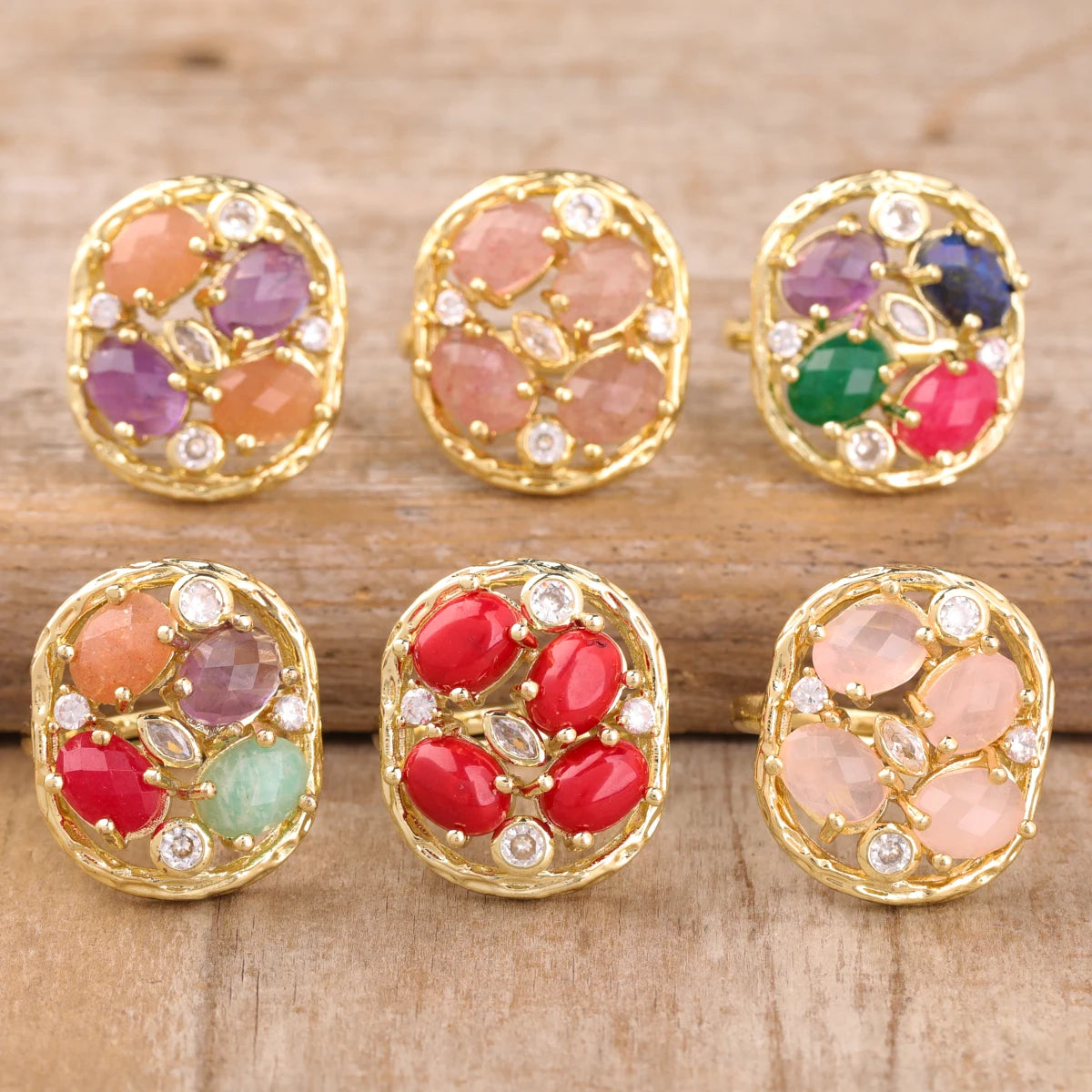 Luxury Gold Plated Classic Rings Unisex Jewelry Crystal Stone Bead Rhinestone Adjustable Bands Party Gift