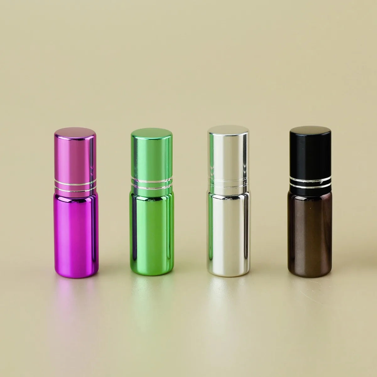 Cosmetic Perfume Round Empty Small Mini Gold Blue Green Color Aluminum Lid Luxury Oil Glass Bottle Roll on 5ml 10ml