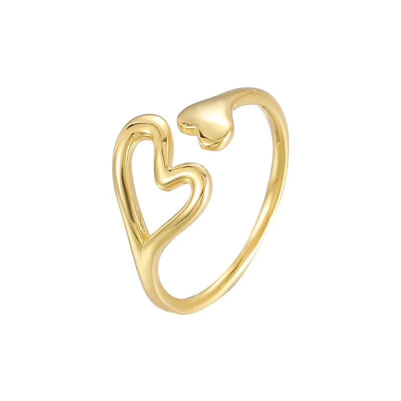 Fashion Jewelry 925 Sterling Silver Couple Rings Double Two Heart Gold Plated Open Rings for Women Valentine's Day Gifts