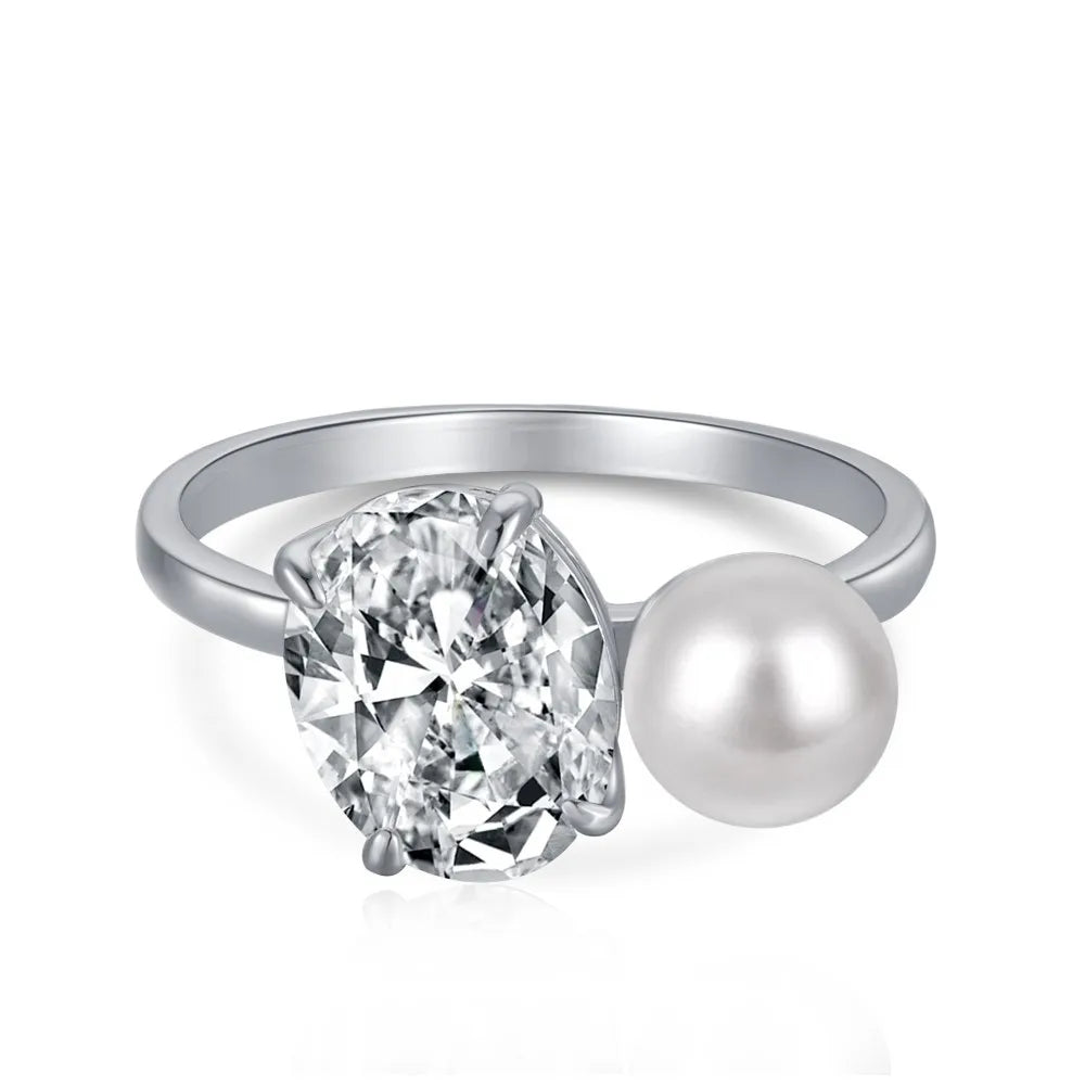 Fashion 2024 New Female Design Sense Small Lady Elegant Temperament Sense Pearl Zircon 925 Sterling Silver Ring