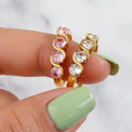 Summer Fashion Jewelry Cubic Zirconia 18K Gold Plated Ring Luxury Fashion Shiny Pink White Four Stone Diamond Ring
