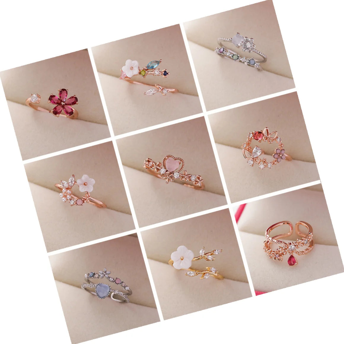 DAIHE Hot Selling Korean Delicate Flowers Butterfly Leaf Inlay Shiny Zircon Brass Ring Stylish Jewelry Engagement Party Gift
