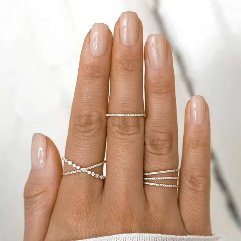 Fenny 18K Gold Plated Wholesale Fold Wear Fine Dainty Half Zirconia Pave Stainless Steel Finger Ring Trendy for Women