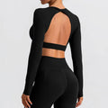 G TOP Women Fashion Back Out Crop Long Sleeve Design Autumn Yoga Crop t Shirts