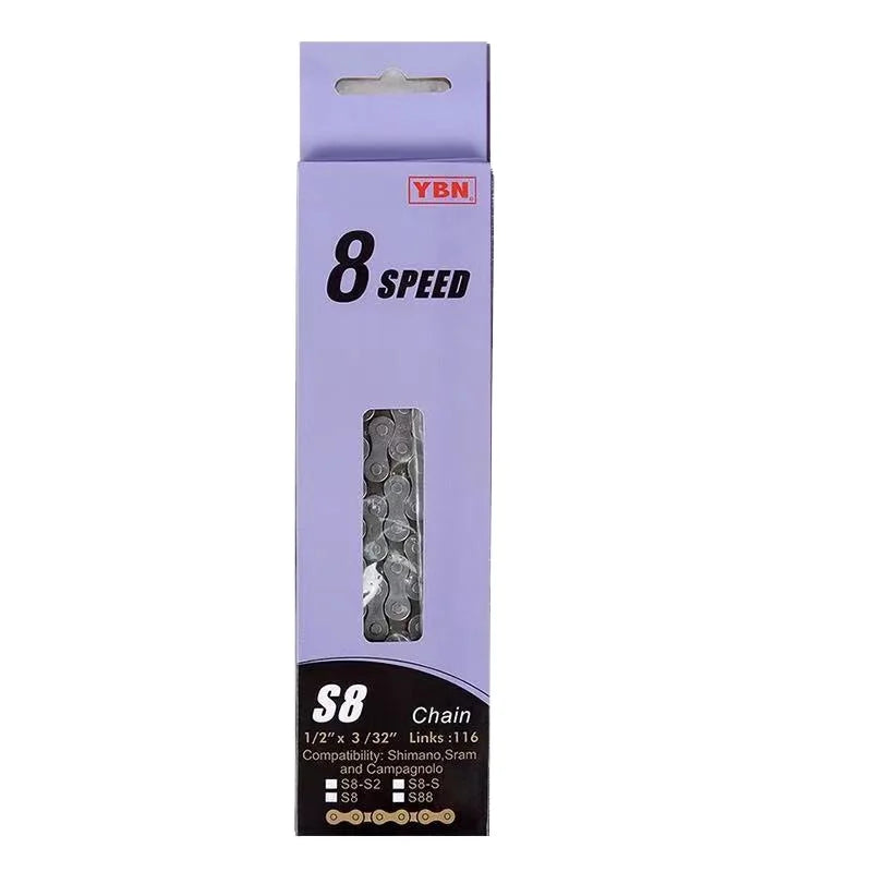 YBN 8S Bicycle Chain Mountain Bike Mountain Road Bike 8-speed Bicycle Chain 116 Segment Bicycle Chain