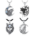 925 Sterling Silver Celtic Crescent Moon Animal Howling Wolf Pendant Necklace for Women