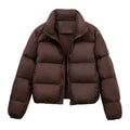 Women 2024 Winter Padded Short Coat Wear Zipper Jacket Stand Collar Warm Lady Solid Color Outwear Puffer Casual Quilted Jacket