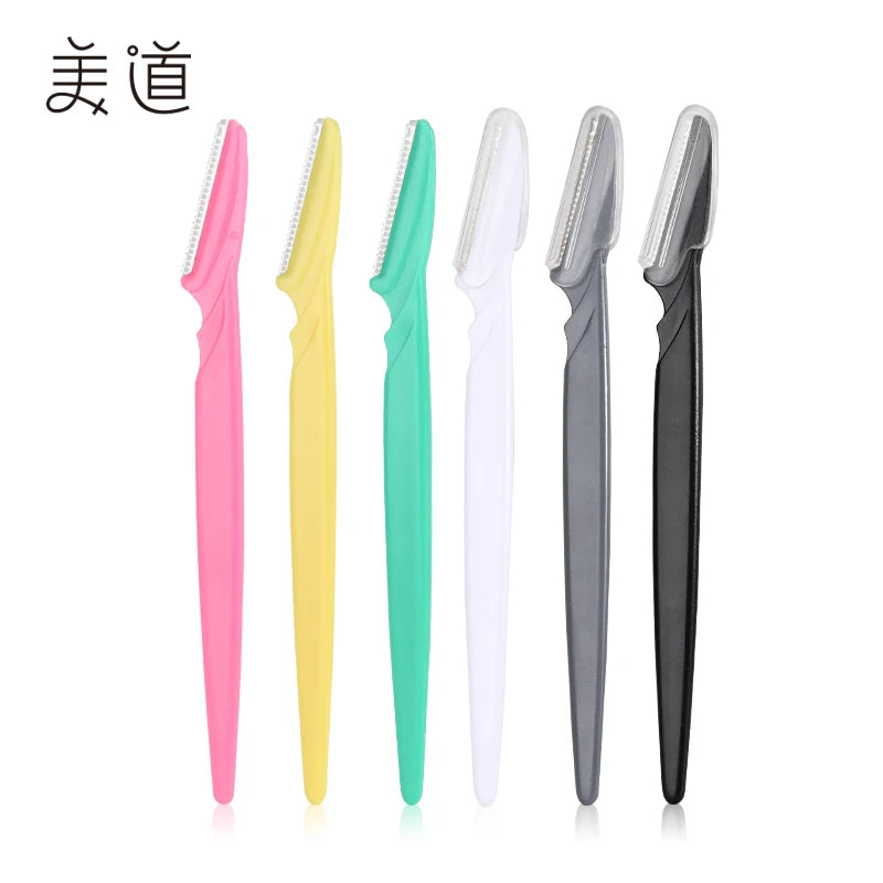 Face Shaver Kit Tool Stainless Steel Blades Slanted Eyebrow Shaping Trimmer Facial Hair Removal with Protective Covers
