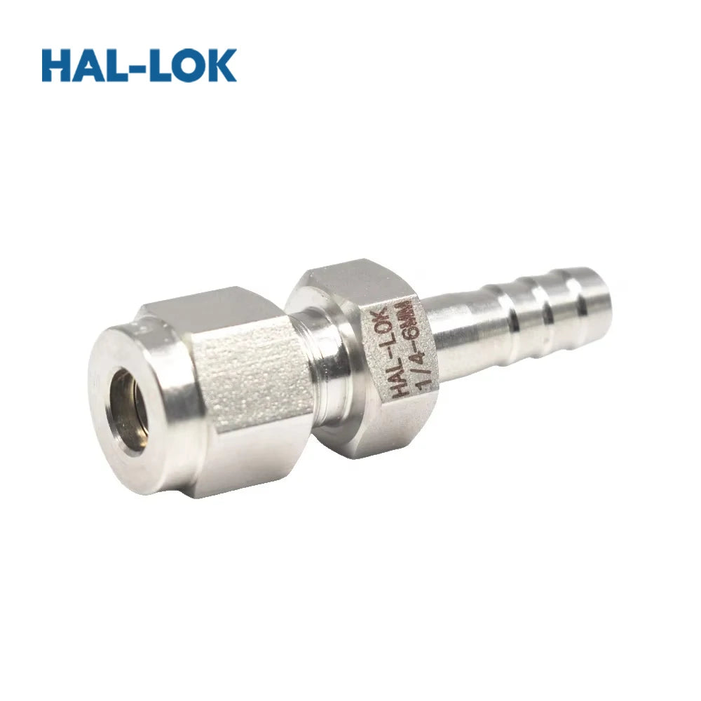 HAL-LOK Stainless Steel Polished Forged Compression Fitting 8mm Tube to 3/8" Inch Hose Barb Fittings
