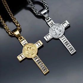 Fashion New Stainless Steel square Zirconium Cross Pendant Personalized Casual Necklace for Men and Women