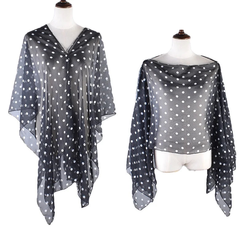 Summer Women's Slim Shoulder Sunscreen Polyester Clothing Leopard Print Chiffon Shawl Beach Tourism Pearl Button Scarf