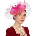 Ladies Flowers Sinamay Tea-Party Fascinators for Women Formal Hat Kentucky Derby Wedding Hats Mesh Veil Outdoor Adjustable