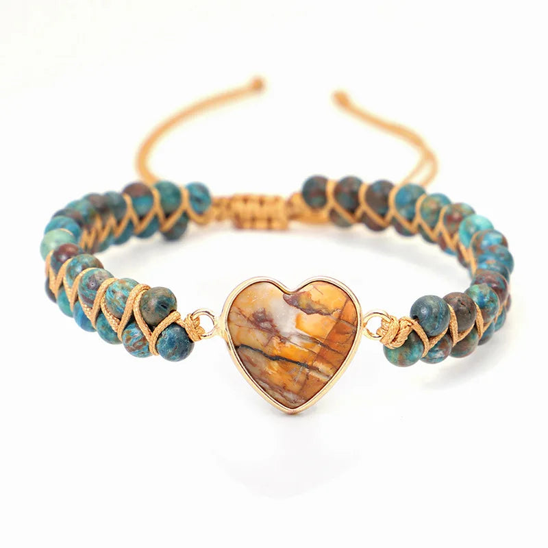 High Quality Boho Natural Double Layers Stone Beaded With Heart Love Picasso Bead Handmade Yoga Woven Bracelets Jewelry
