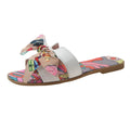 Women's Retro Bow Floral Open Toe Slippers One Strap Square Head Fashion Women's Flats Outdoor Anti Slip Walking Ladies's Shoes