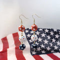 KITI American Flag Star Pattern Wooden Bead Dangle Earrings Red White Blue Colorful Design for Independence Day Jewelry