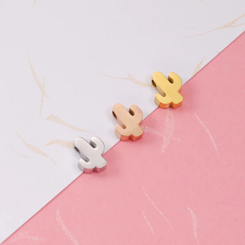 Stainless Steel Cactus Beads Pendant Charm for Diy Necklace Bracelet Anklet Three Color to Choose 10*8mm