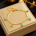 Fashion Adjustable Snake Chain 18k Gold Plated Double Layer Turquoise Stones Stainless Steel Bracelet for Women