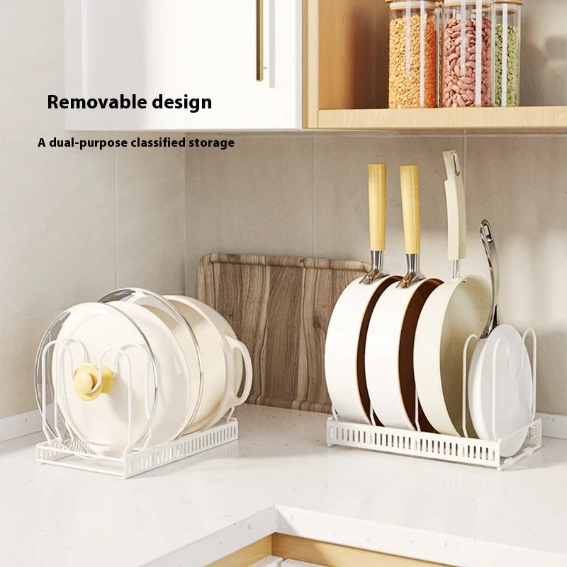 Modern Iron Art Multi-Layer Adjustable Desktop Pot Lid Rack Metal Storage Organizer Kitchen Utensils Extendable Holder