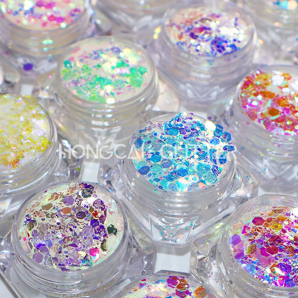 Wholesale Polyester Glitter High-Sparkling Original Iridescent White Glitter Bulk Nails Art Opal Rainbow Tumbler Glitters