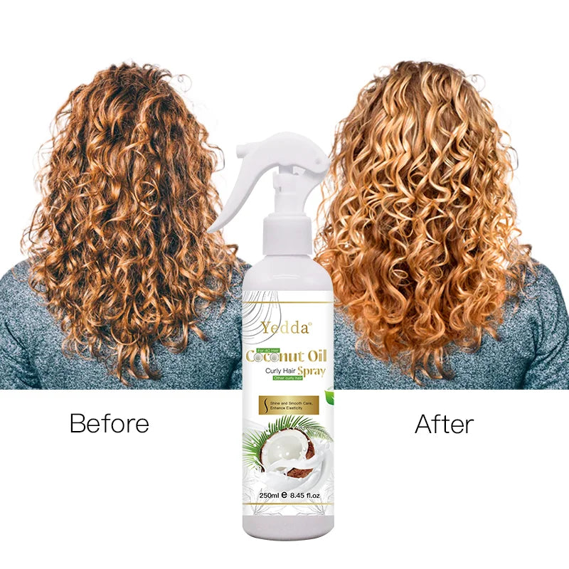 Yedda 250ml Organic Coconut Oil Hair Spray for Curly/4C Hair-Enhance Curls Brighten Shine Strong Hold & Anti-Frizz