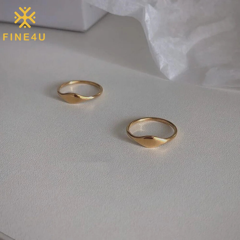 Simple Wholesale Custom Fashion Stainless Steel Women Jewelry 18K Gold Plated Laser Engraved Blank Signet Rings