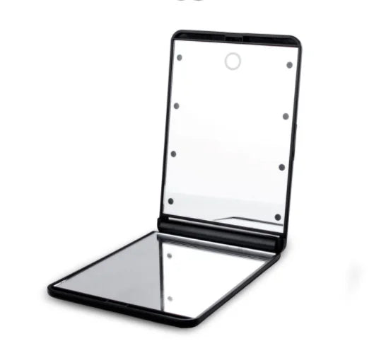 Portable Rechargeable  Compact Makeup Desk Mirror with LED Lights Handheld Cosmetic Light up Vanity for Travel