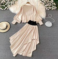 European and American Women's Autumn Set Lantern Sleeve Top+Irregular Skirt Set