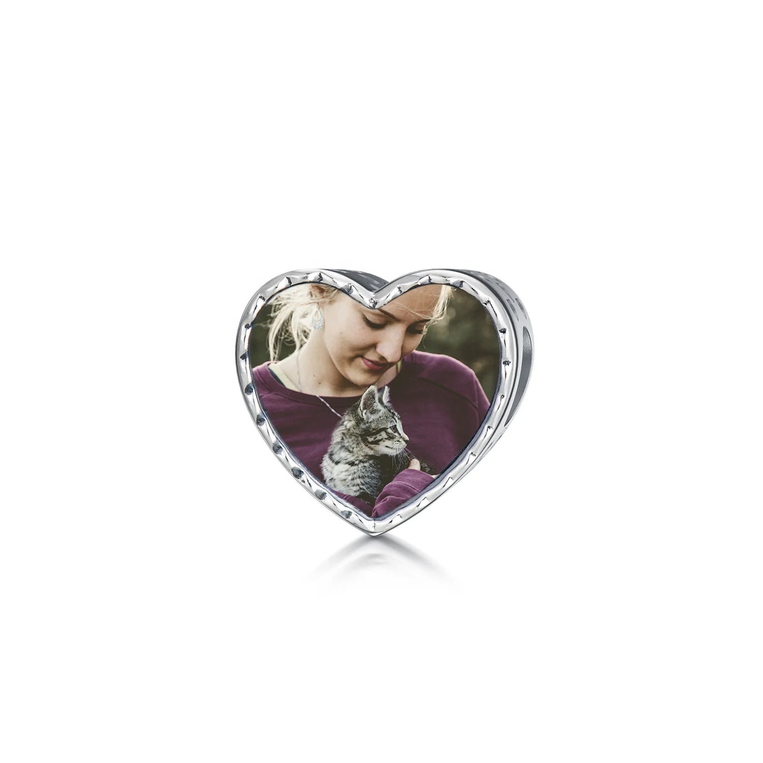 925 Sterling Silver Bulk Charm Personalized Girl and Cat Heart Photo Customized Charms