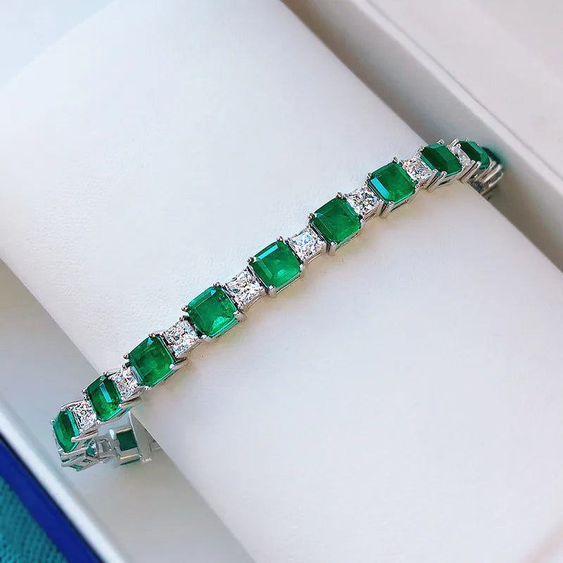 Newest Luxury Tennis Bracelets Emerald CZ Diamond Real 14K Gold Plated Wedding Brass Jewelry for Women Gift