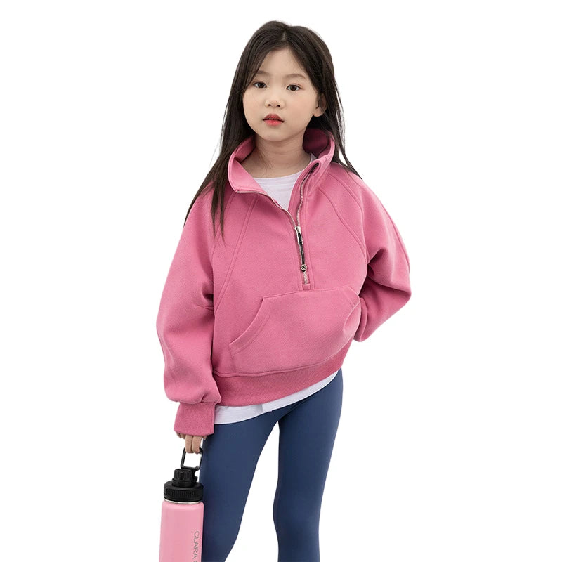 Girl Sports Outwear Autumn New Arrivalkids Stand Collar Half Zipper Sweatshirtlong Sleevesloosetops