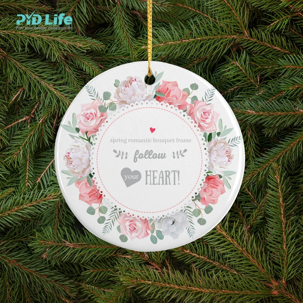 PYD Life Wholesale Ceramic Sublimation Tree Decoration Bauble Christmas Circle Ornament Blanks Sublimation Custom Ornament