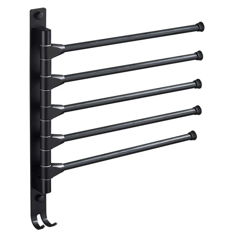 Premium Quality Black Washroom Movable Towel Rack Five Swivel Towel Bar Bathroom Towel Hang