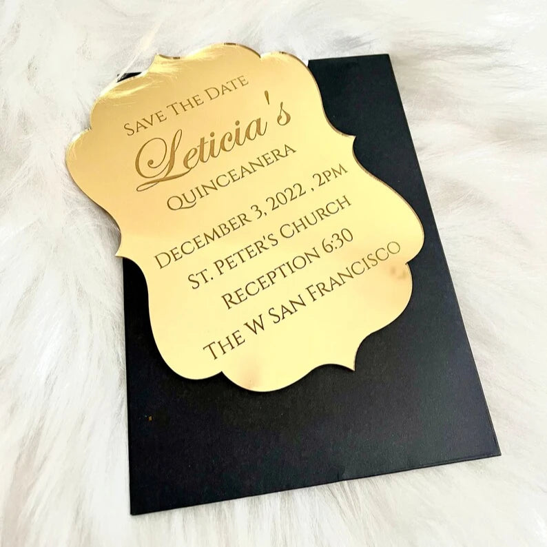 Luxury Rose Gold Silver Mirror Invitaciones De Boda for Quinceanera Sweet 16 Acrylic Invitations