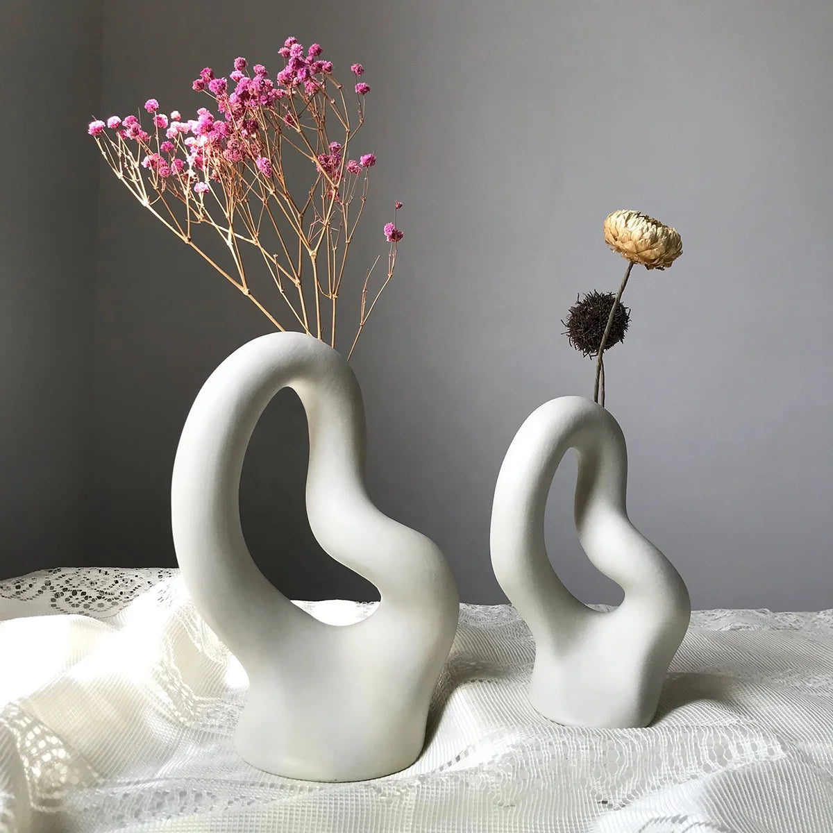 2pcs Vase Set Nordic Minimalist Creative Centerpieces Decoration 2-piece Set White Ceramic Vase for Office Home Decor