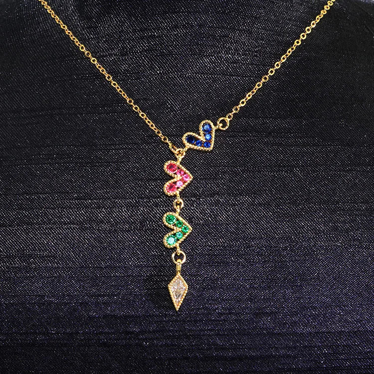 NZ1347 Fashion New Mini 18k Gold Plated Rainbow Love Heart Drop Charms Necklaces for Women 2022