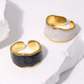 Simple Geometric Gold Adjustable Finger Rings Jewelry Fashion Stainless Steel White Black Color Enamel Oil Drip Open Ring